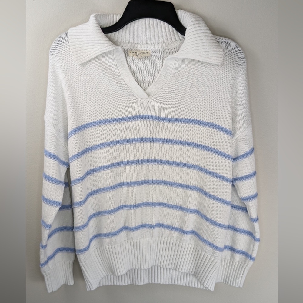 Christian Siriano Striped Sweater w Collar V-Neck Pullover Sz Small